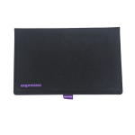 Black laptop sleeve with "espresso" logo in purple.