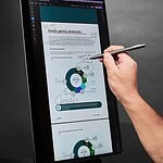 Interactive touchscreen display used for business presentations and data analysis.