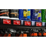 Protectant car wipes on store shelf for cleaning vehicles.