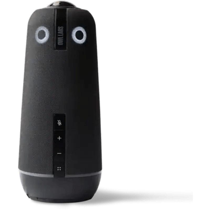 Portable black speaker with control buttons and circular mesh design.