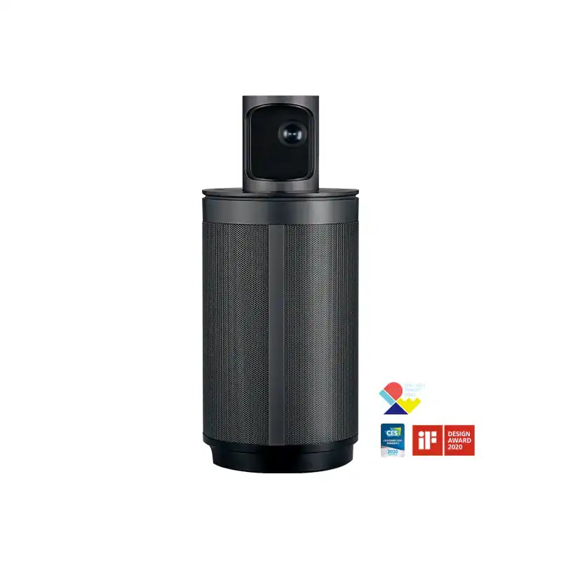 Webcam with a large base and 4K resolution for professional conferencing.