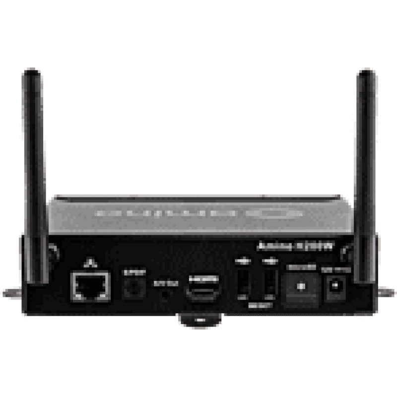 High-performance AV switcher with multiple input ports and remote control features.