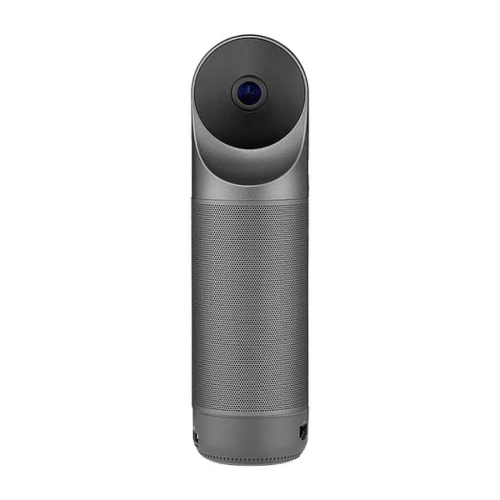 Webcam with a sleek cylindrical design, ideal for professional video conferencing.