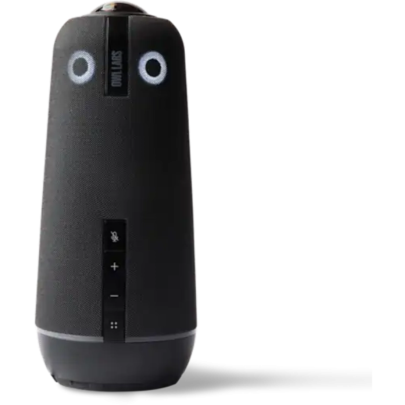 Portable black speaker with control buttons and circular mesh design.