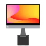 A sleek all-in-one video conferencing system with a large display screen and integrated camera.