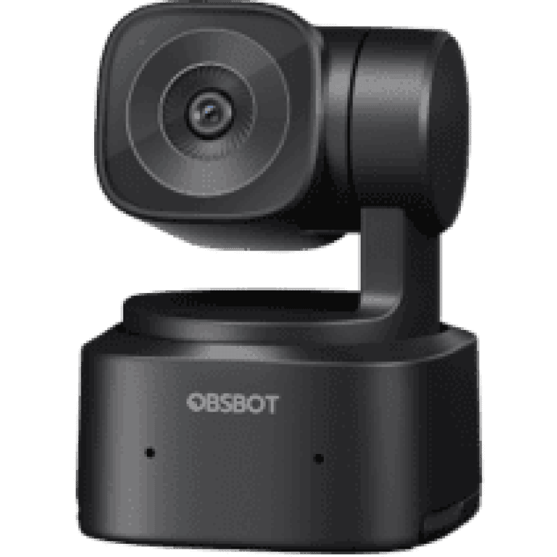 OBSbot PTZ webcam on a black mount, suitable for professional video conferencing.