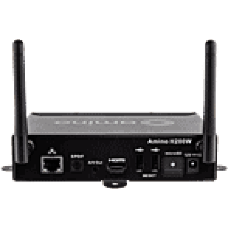 High-performance AV switcher with multiple input ports and remote control features.